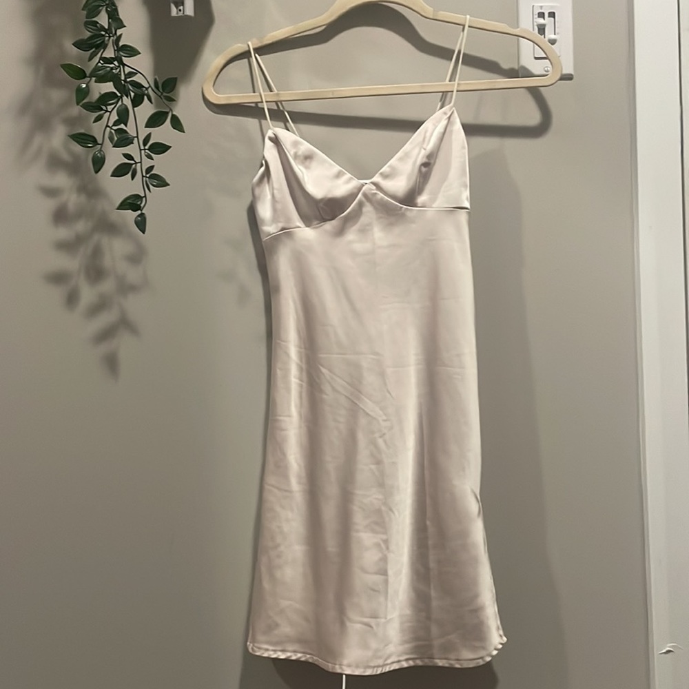 PRINCESS POLLY champagne satin mini dress - Picture 3 of 3